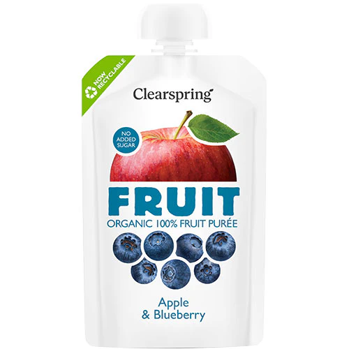 Clearspring Frugtpuré Økologisk 100 g | Æble & Blåbær