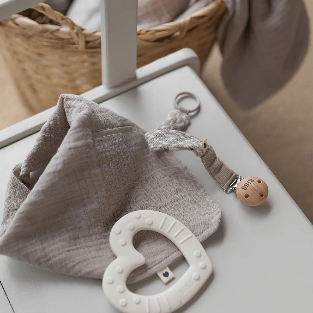 BIBS Pacifier Clip Braided Sand/Ivory - Image 2