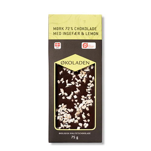 Økoladen Chokolade Mørk Ingefær/lemon Økologisk 72% | 75 g
