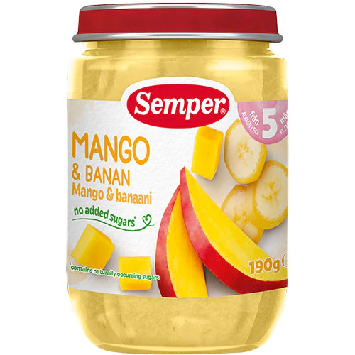 Semper Frugtpure Med Mango & Banan Fra 5 Mdr. | 190 g