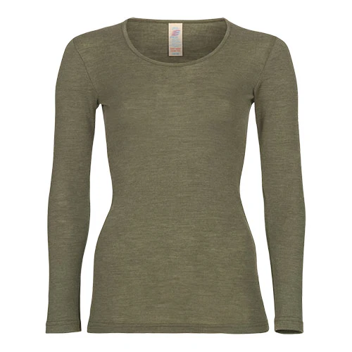 Engel Natur Langærmet Bluse, Uld/silke, Olive | Str. 38/40