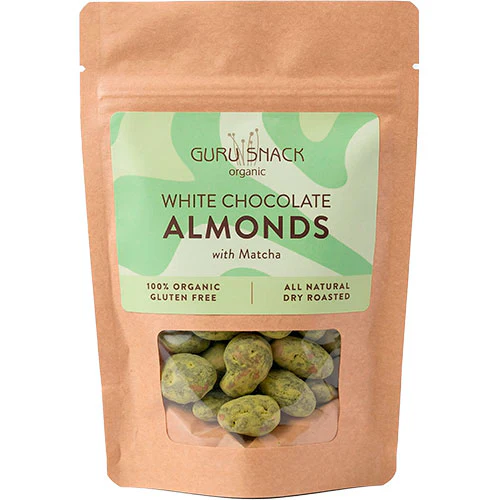 Guru Snack Mandler m. hvid chokolade & matcha Økologisk | 100 g