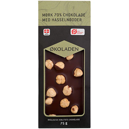 Økoladen Mørk 70 % Chokolade M. Hasselnødder Økologisk | 75 g