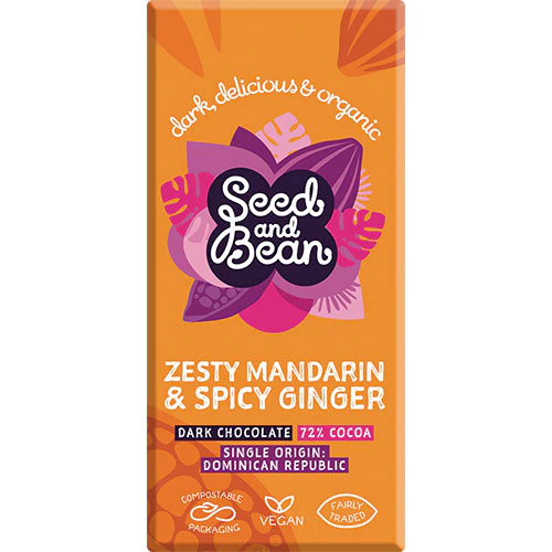 Seed & Bean Mørk Chokolade 72% M.mandarin & Ginger Økologisk | 75 g