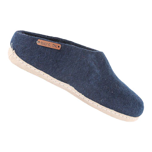 SHUS Uldtøffel m. Læder Sål Blue | 37
