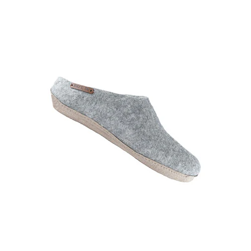 SHUS Uldtøffel m. Læder Sål Light Grey | 36