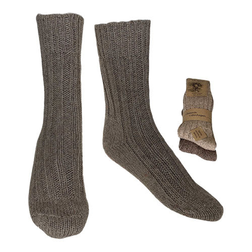 Alpaka Uldstrømper Brun & Beige Tykke 2-pak | Str. 35/38