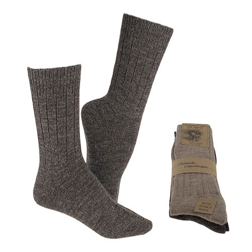 Alpaka Uldstrømper Brun & Beige Tynde 2-pak | Str. 43/46